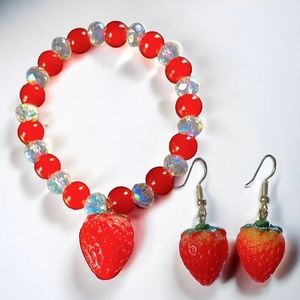 Strawberry Bracelet/Earrings Jewelry Set